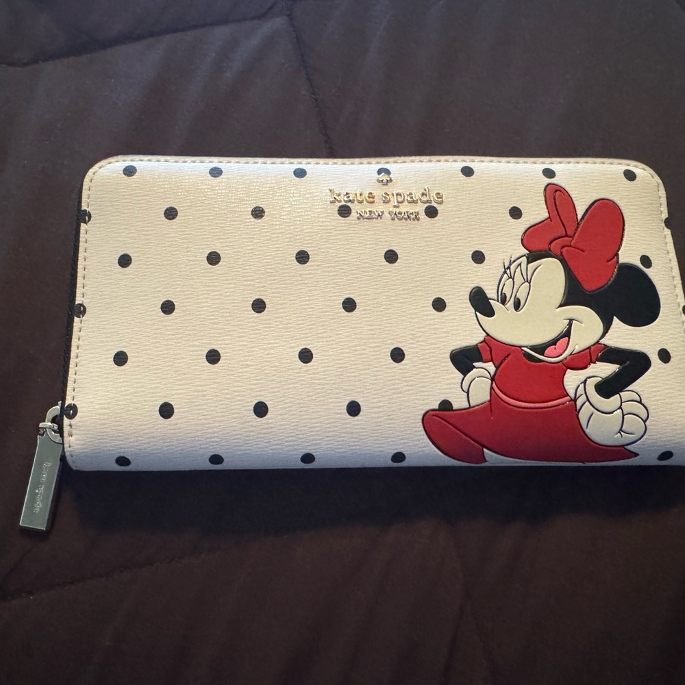 Kate Spade White and Black Polka Dot Wallet with Red Accents